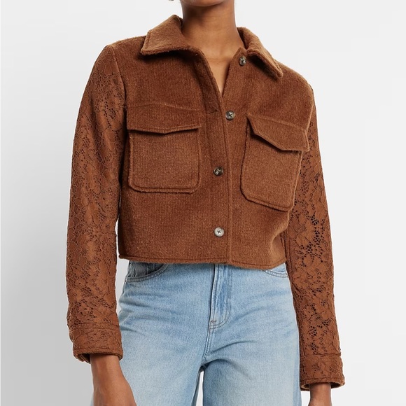 Express Jackets & Blazers - EXPRESS Boucle Lace Sleeve Cropped Jacket/coat Size L *BRAND NEW, W/O TAGS**